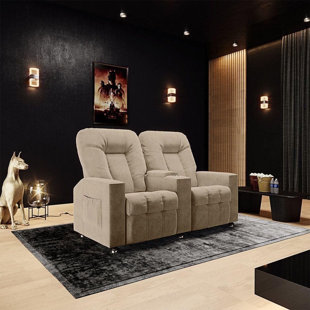 Poltrona Reclinável 2 Lugares Para Sala De Cinema Arsenal Suede Bege