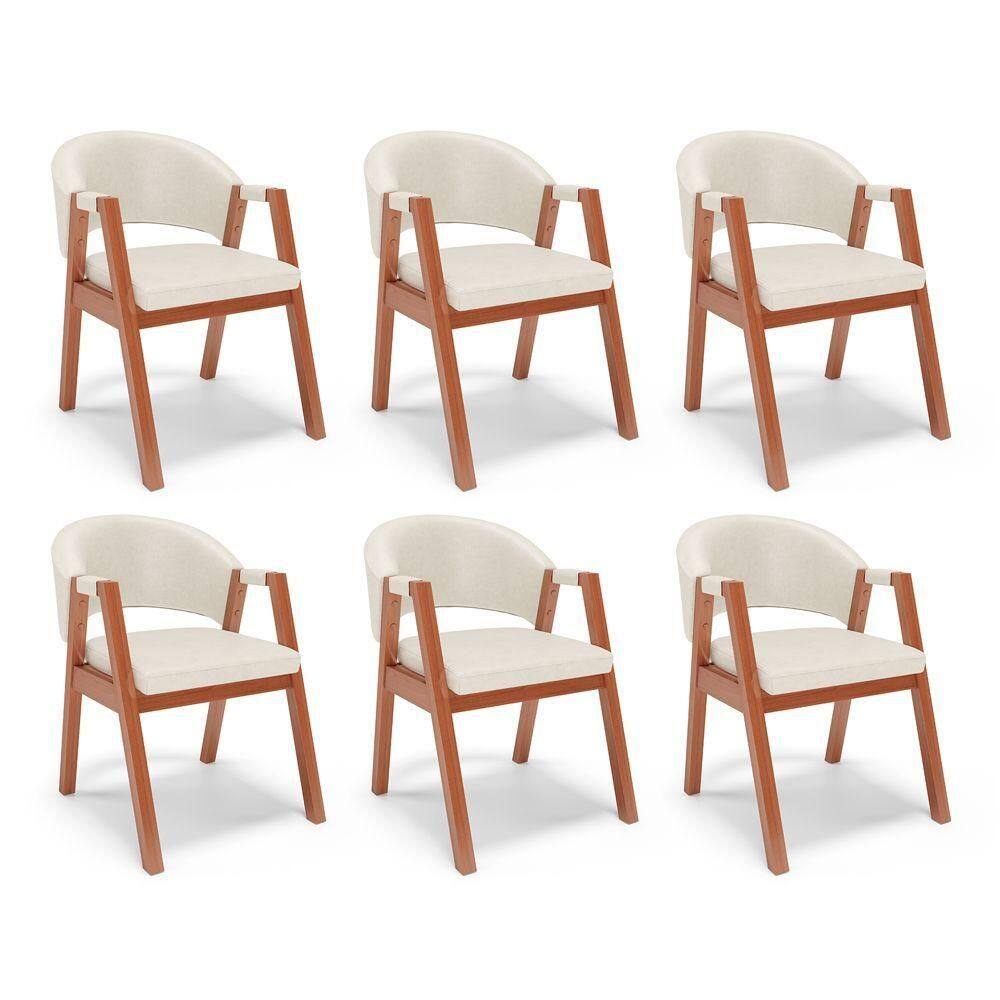 Kit 06 Cadeiras De Jantar E Living Anisha Estofada Couríssimo Bege - Desk Design
