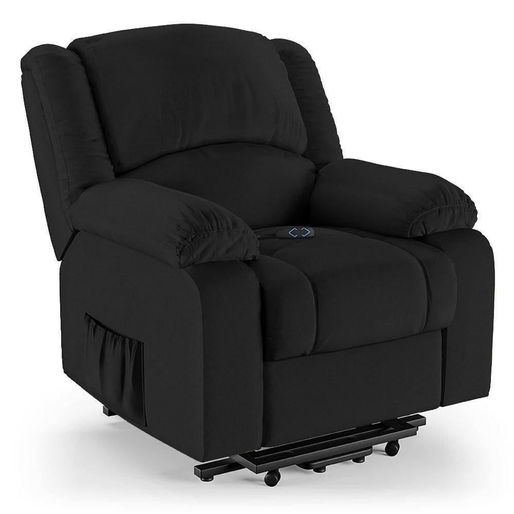Poltrona Do Papai Reclinável Melim Elevação Lift Elétrico Pu Preto Fh1 - D`rossi