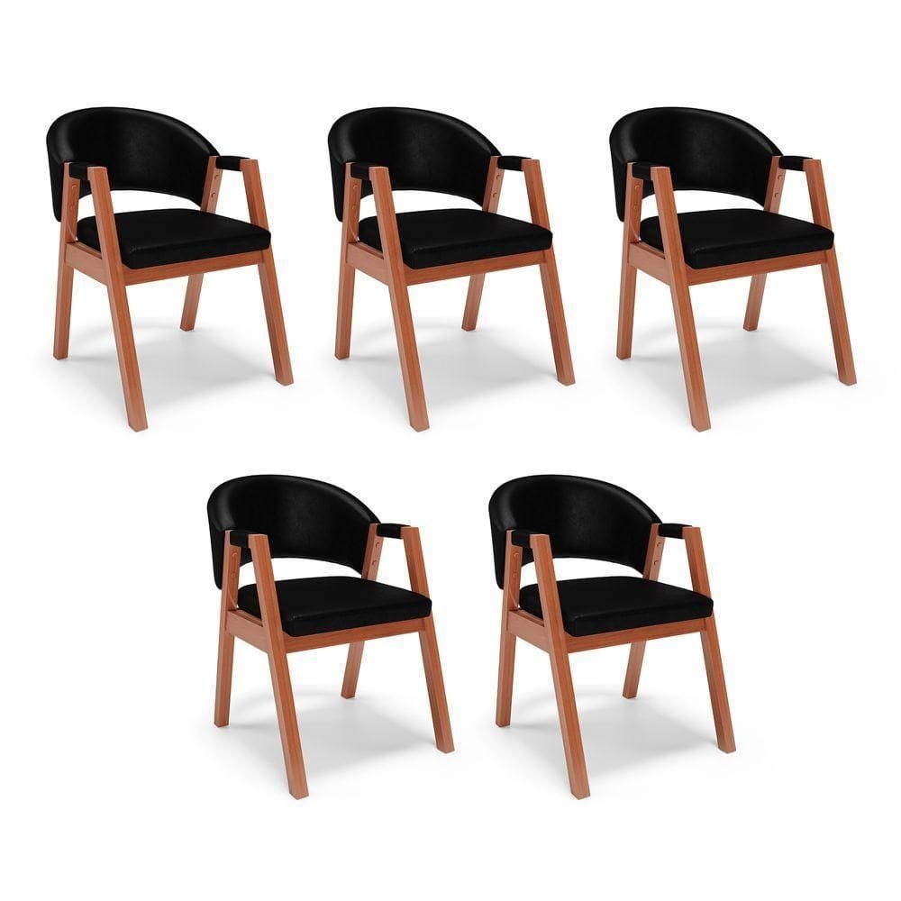 Kit 05 Cadeiras De Jantar E Living Anisha Estofada Couríssimo Preto - Desk Design
