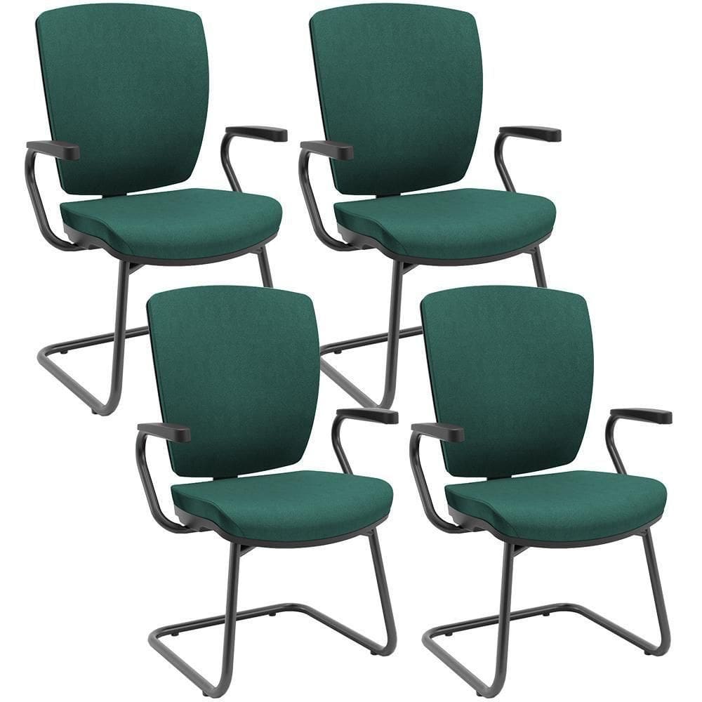 Kit 4 Cadeiras De Escritório Fixa Executiva Office Preto Slim Alta Flexi P03 Poliéster Verde - Lyam
