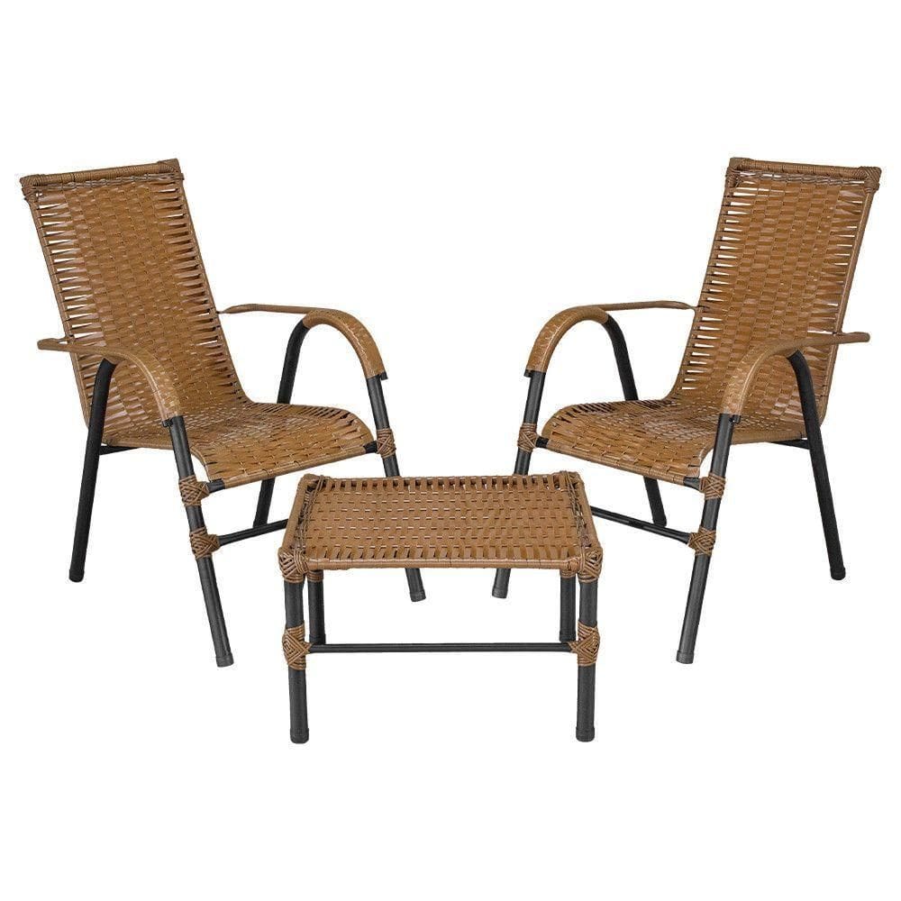 Conjunto De Mesa De Centro E 2 Cadeiras Bela Para área Externa Caramelo
