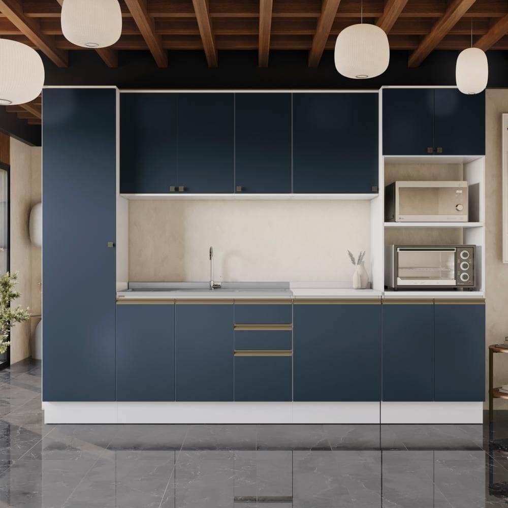 Cozinha Modulada Celeste Kappesberg 100% Mdf Branco/azul 300cm