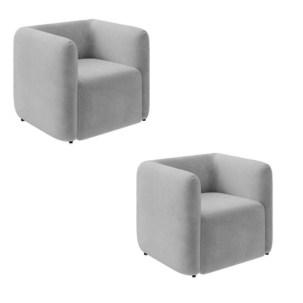 Poltrona Sala De Estar Decorativa Kit 2 Laguna Veludo K01 - D`rossi Cor Cinza