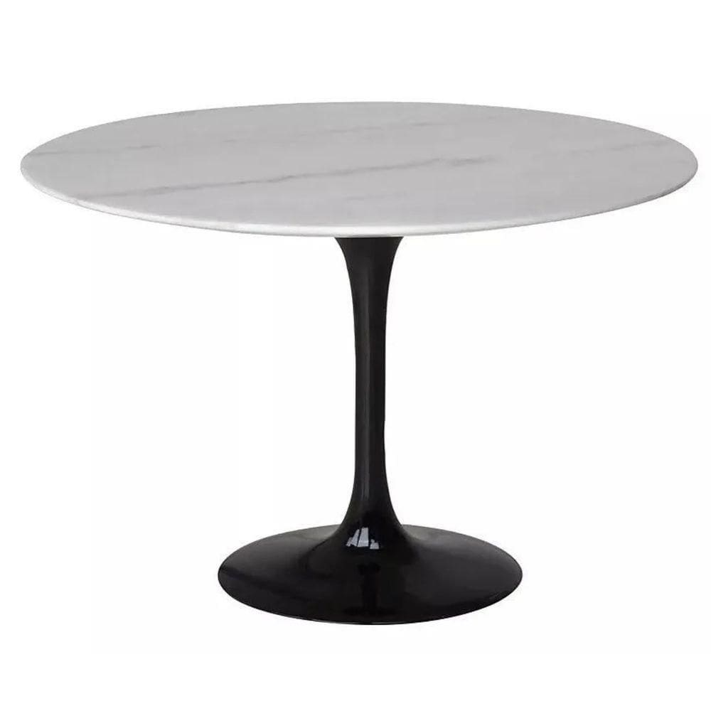 Mesa De Jantar Tulipa Saarinen Redonda 150 Cm Mármore Branco Extra Cor Preto