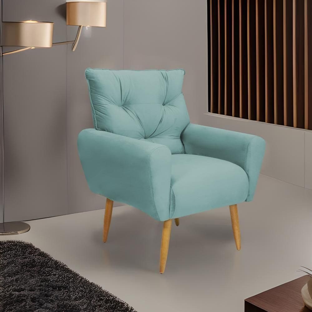 Poltrona Decorativa Para Denver Veludo Matrix - Verde Agua Verde Agua