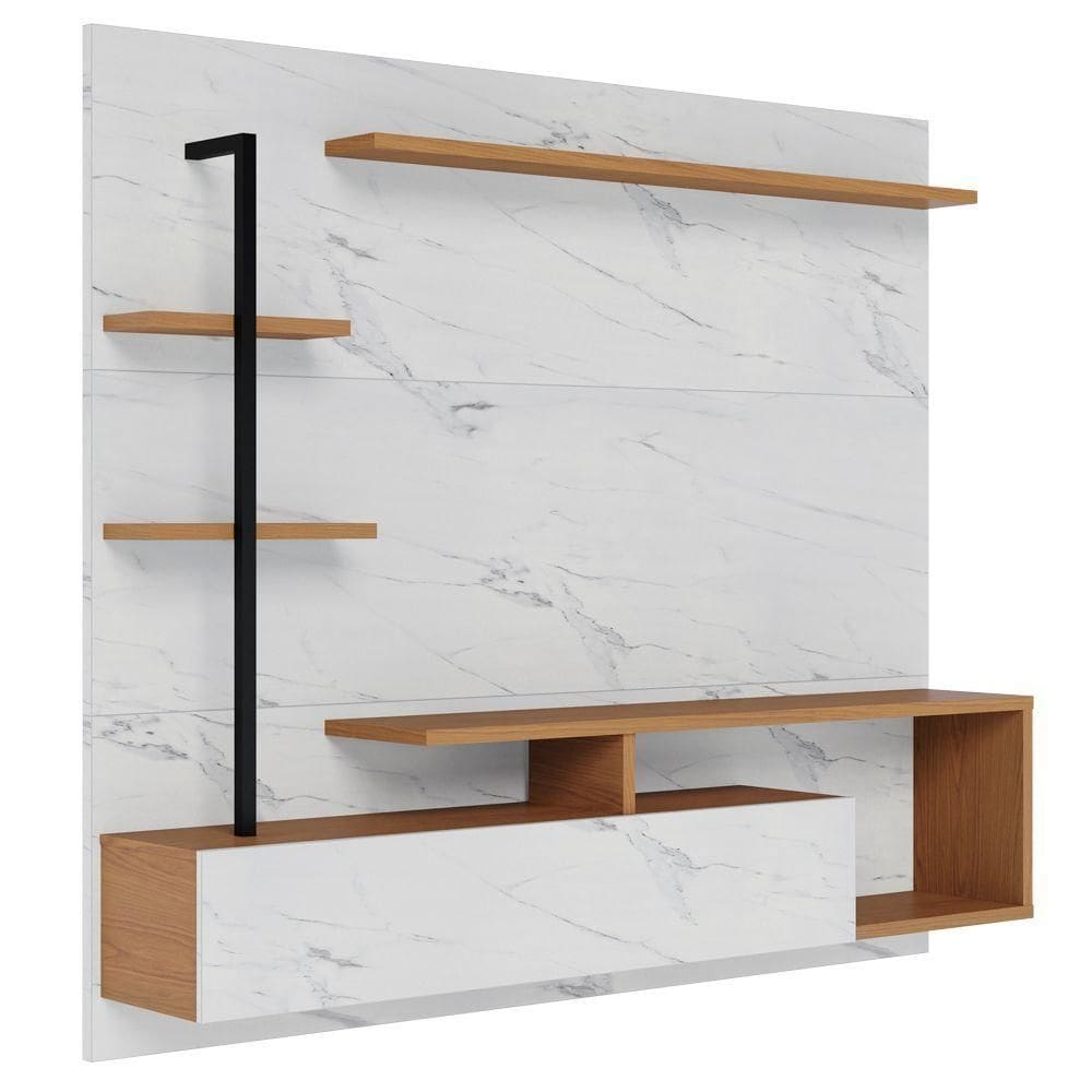 Painel Para Tv 58 Pol Com Bancada Goiás C05 Calacatta Freijó Branco Neve Mpozenato