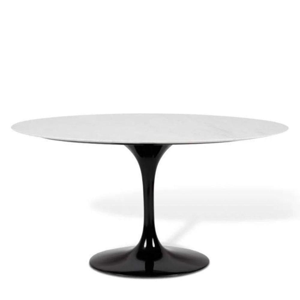 Mesa De Jantar Saarinen Oval 198x122 Cm Mármore Carrara Base Preta