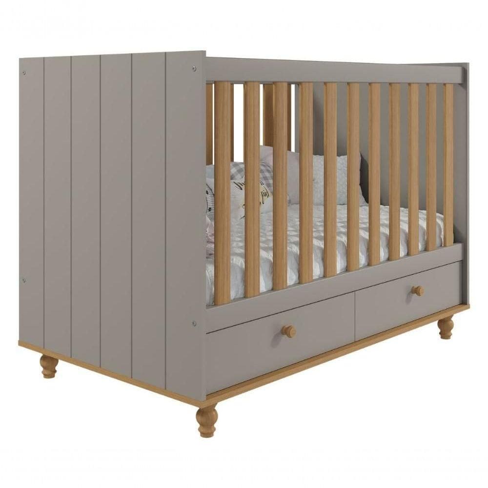 Quarto De Bebê Com Berço Candy E Cômoda 1 Porta 3 Gavetas Casinha Permobili Fendi/nature