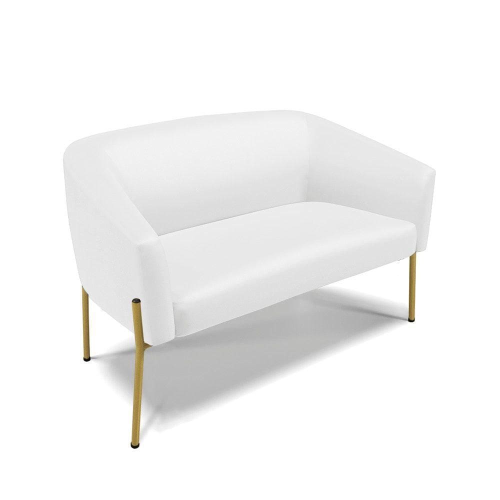 Sofá Namoradeira 2 Lugares Pé De Ferro Dourado Stella Corino Branco D03 - D`rossi