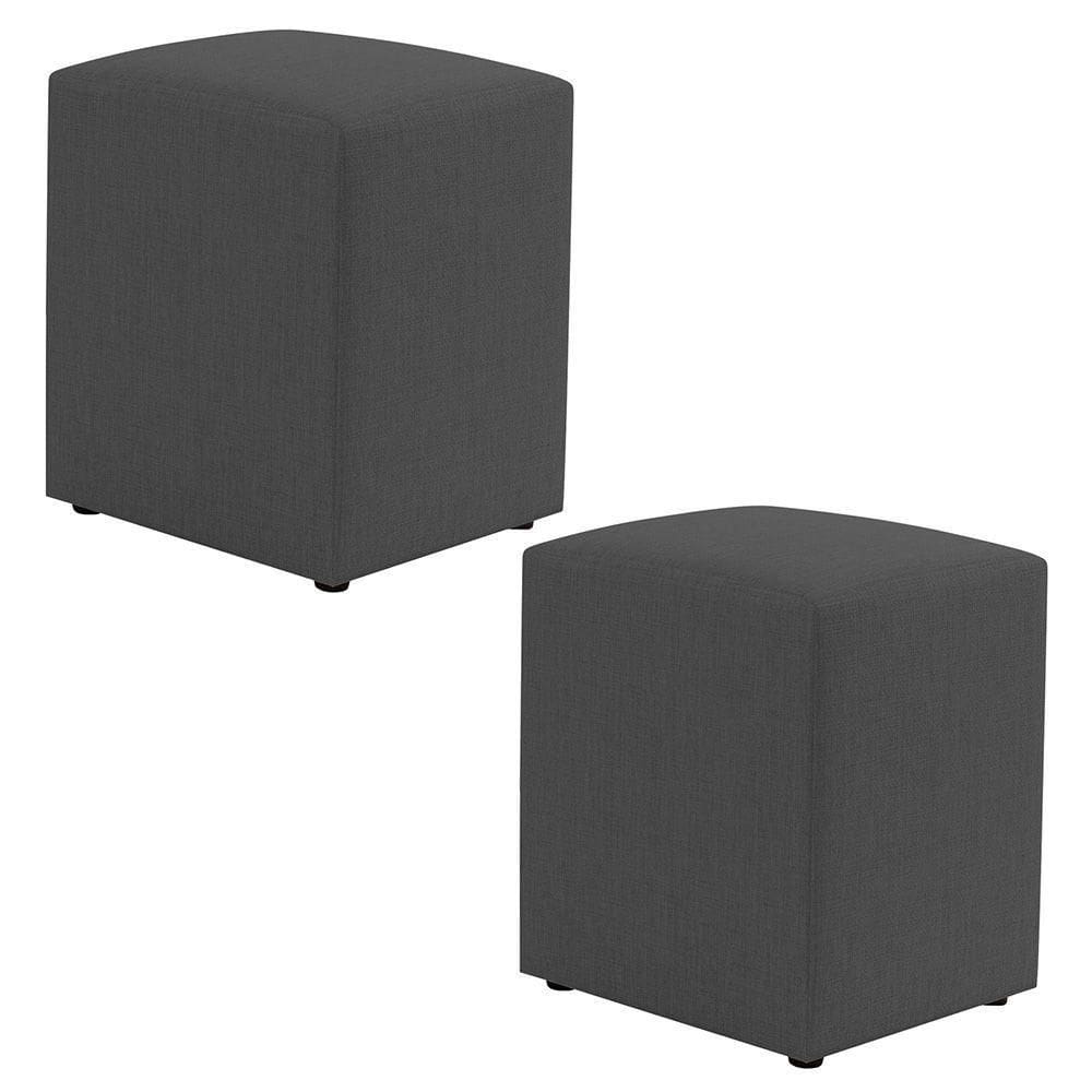 Kit 02 Puffs Decorativos Sala De Estar Quadrado 36x47cm Linho Cinza - Desk Design
