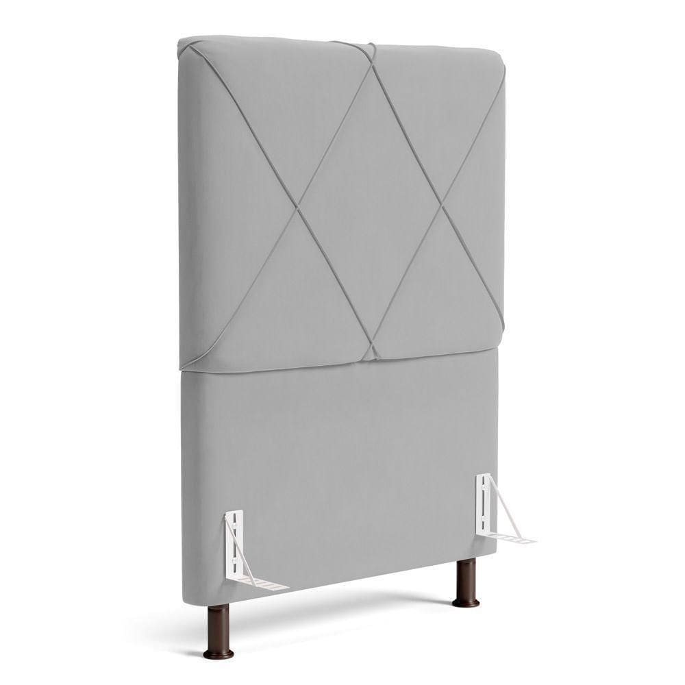 Cabeceira Cama Box Solteiro Mel 90cm Com Frame Veludo Cinza Claro - Desk Design
