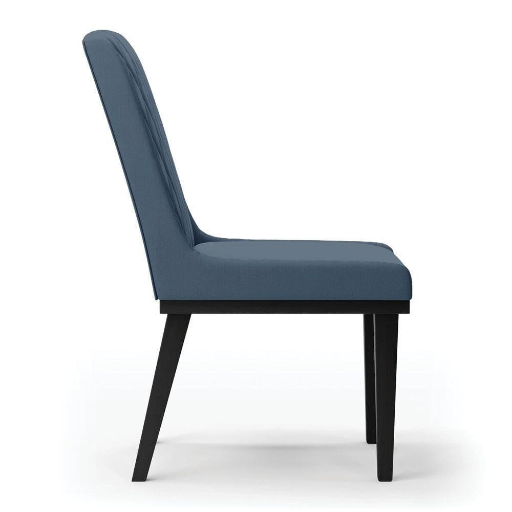 Cadeira Sala De Jantar Base Madeira Preto Kit 6 Sofia Suede D03 - D`rossi Cor Azul Marinho