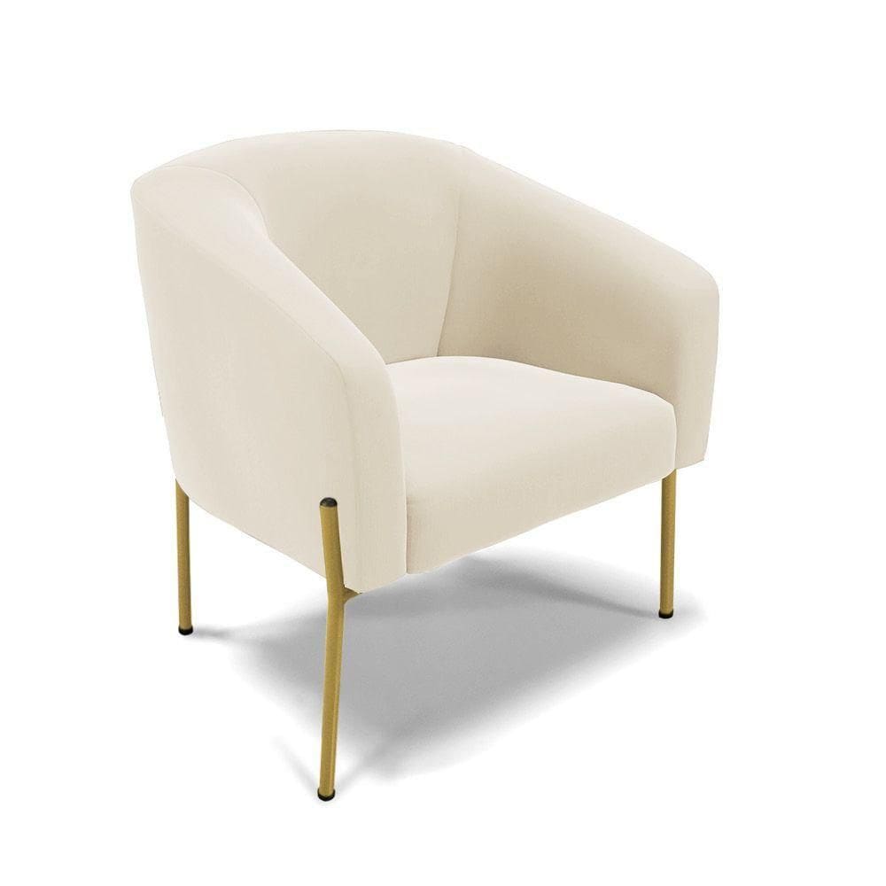 Poltrona Pé De Ferro Dourado Sala De Estar Stella Veludo D03 - D`rossi Cor Bege