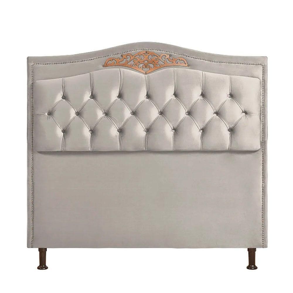Cabeceira Holanda 195cm King Size Estofada Veludo Star Confort Bege Marfim