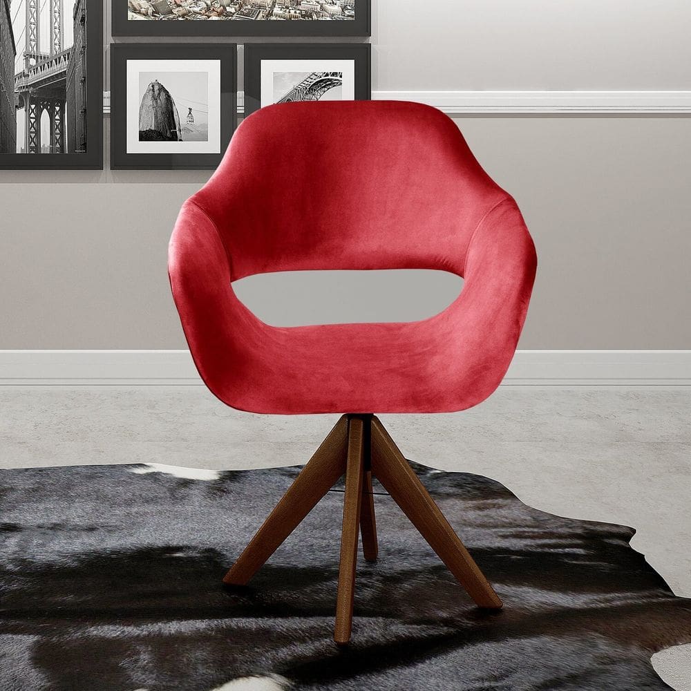 Poltrona Decorativa Zara Pé Giratório de Madeira Sala Recepção Vermelho