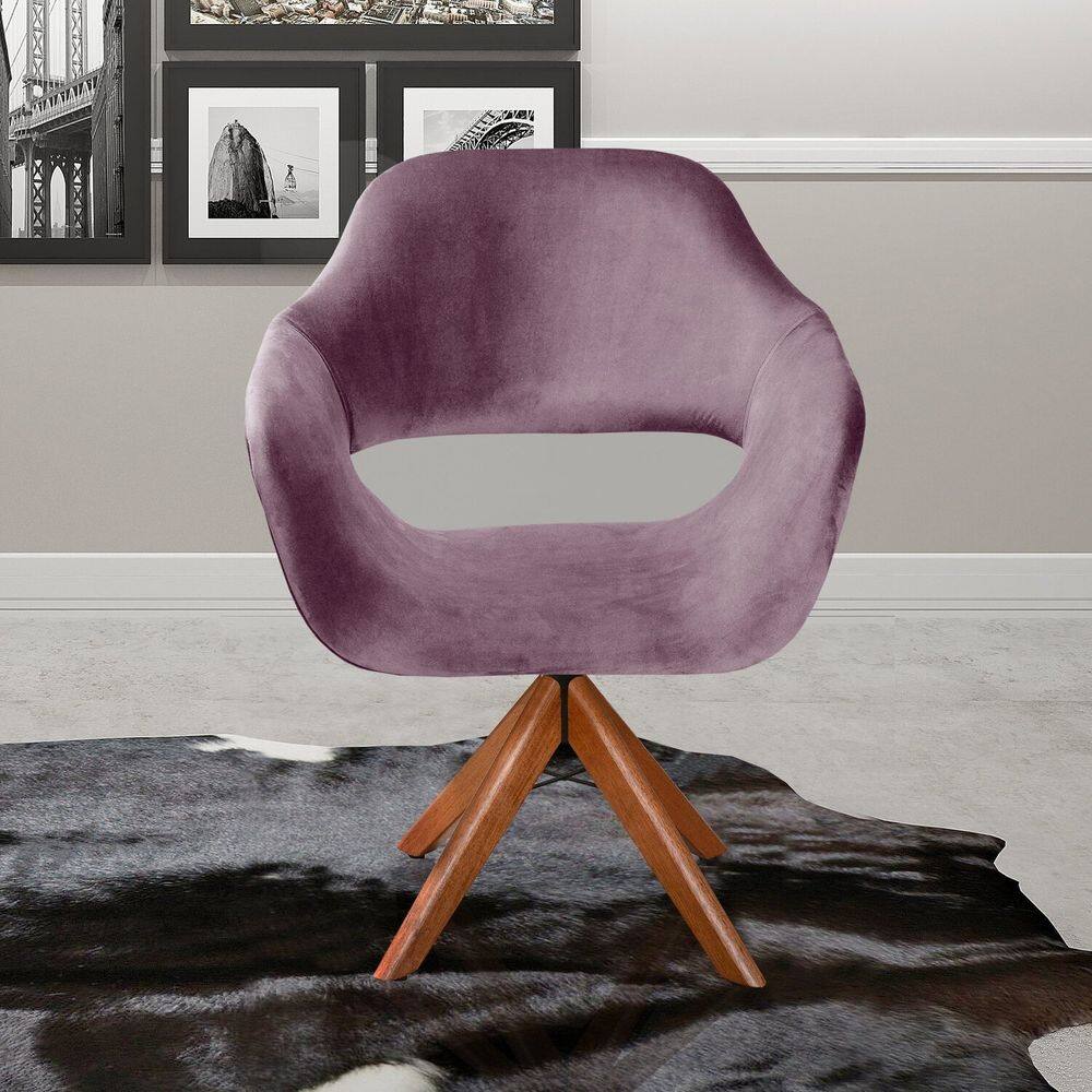 Poltrona Decorativa Zara Pé Giratório de Madeira Sala Recepção Roxo