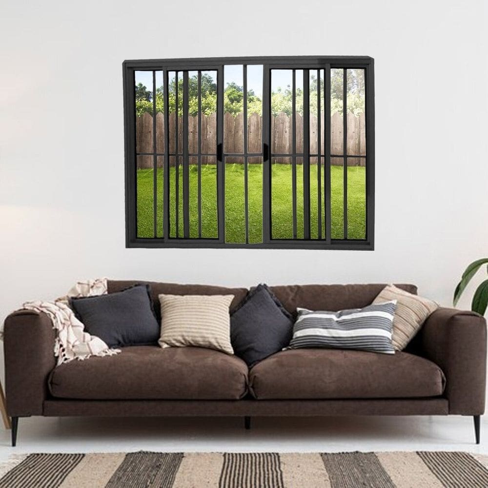 Janela Vitrô de Alumínio 4 Folhas Preto 100 x 120cm Modular C/grade Preto