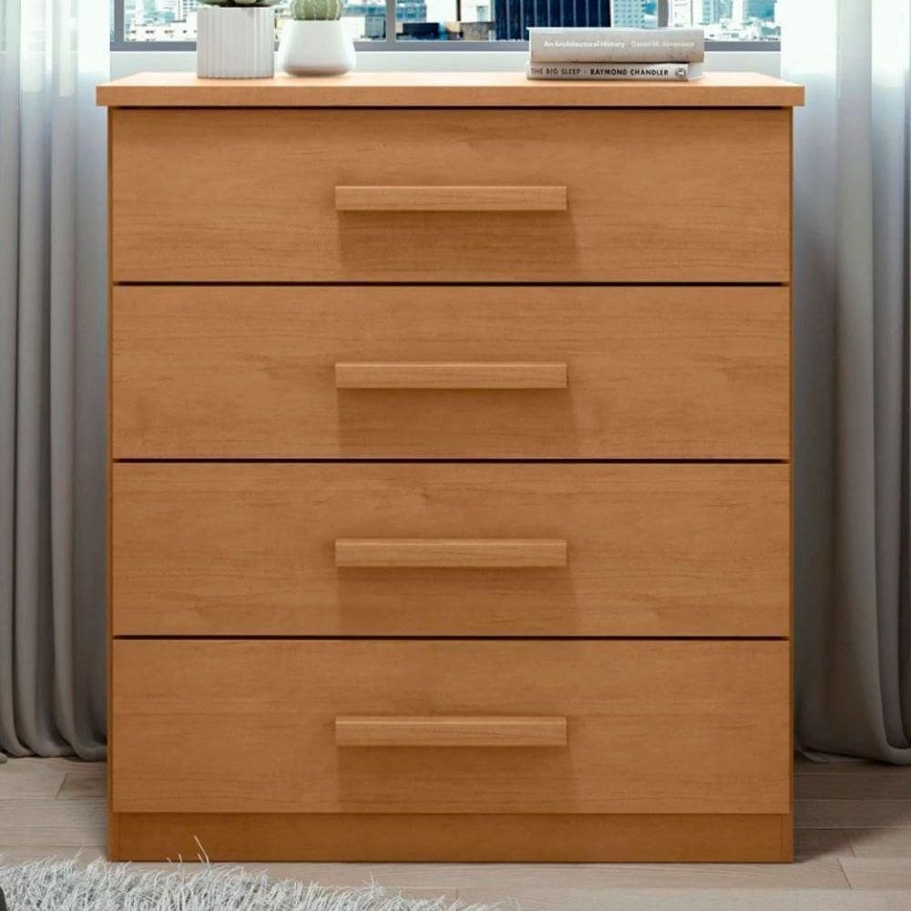 Cômoda Baião Com 4 Gavetas Corrediças Telescópicas Lopas Amendoa Clean