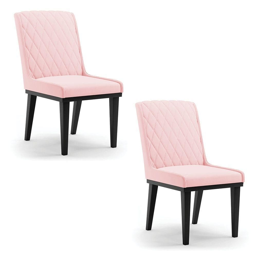 Cadeira Sala De Jantar Base Madeira Preto Kit 2 Sofia Suede Rosa Bebê D03 - D`rossi