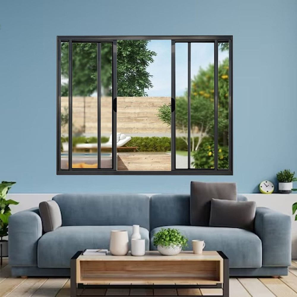 Janela Vitrô de Alumínio 4 Folhas Preto 100 x 120cm Modular Preto