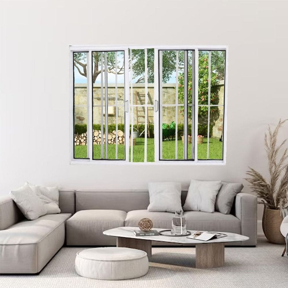 Janela Vitrô de Alumínio 4 Folhas 100 x 120cm Modular com Grade Esquadrias Bergame Branco