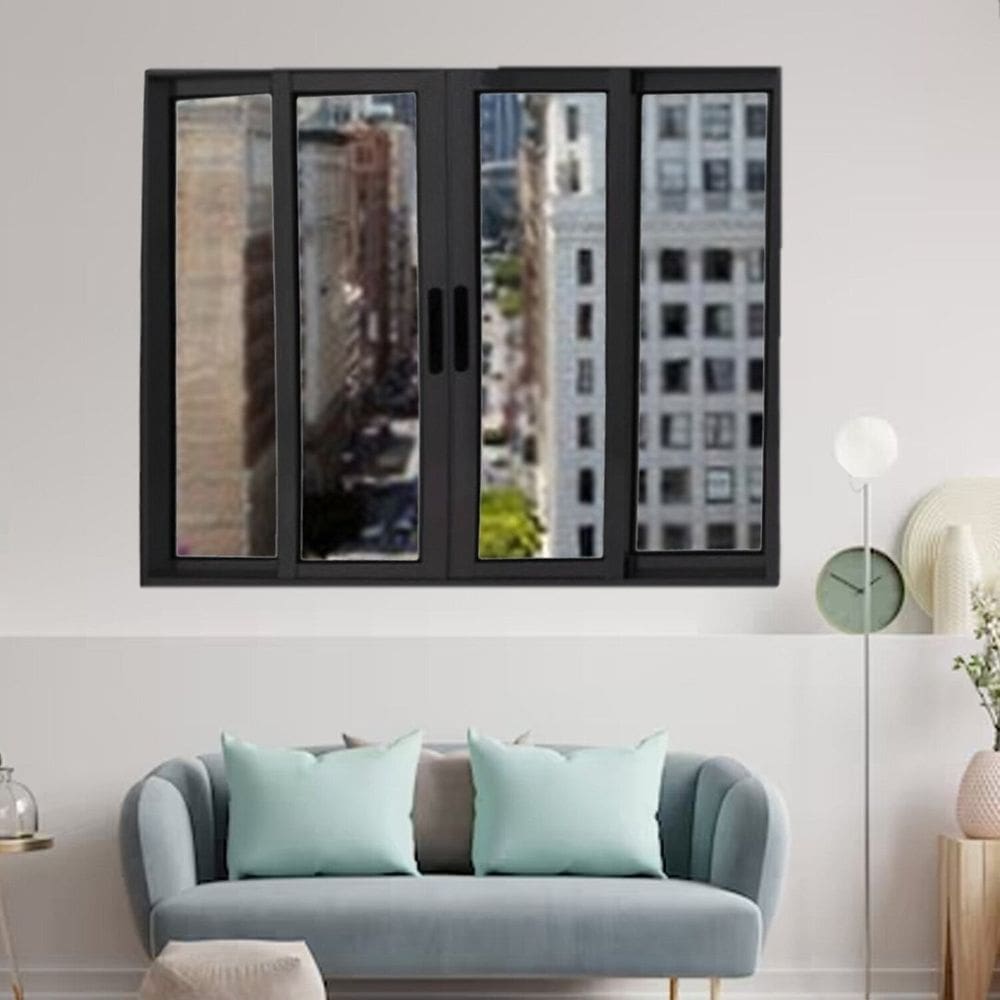 Janela Vitrô de Alumínio 4 Folhas Preto 100 x 120cm Linha 25 Preto