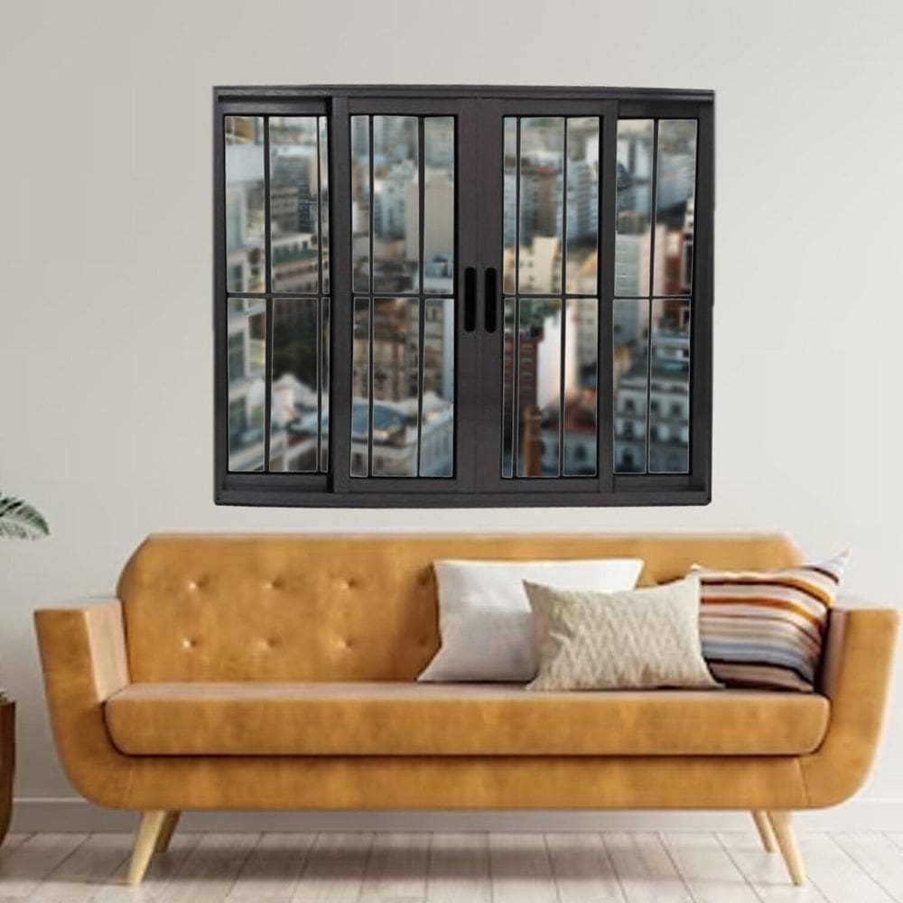 Janela Vitrô de Alumínio 4 Folhas Preto 100 x 100cm Linha 25 C/grade Preto