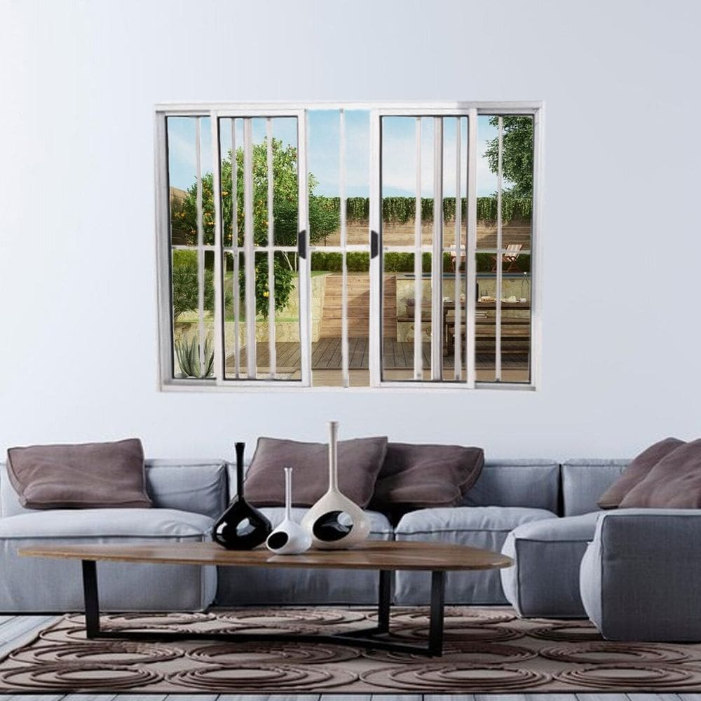 Janela Vitrô de Alumínio 4 Folhas 120 x 120cm Modular Brilhante C/grade Cinza