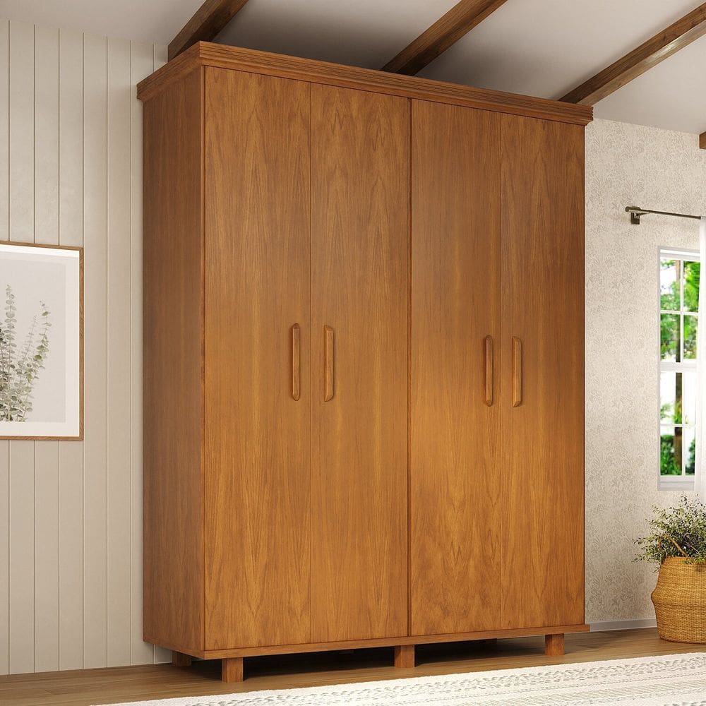 Guarda-roupa 4 Portas 3 Gavetas Ibiza Mogno Mel
