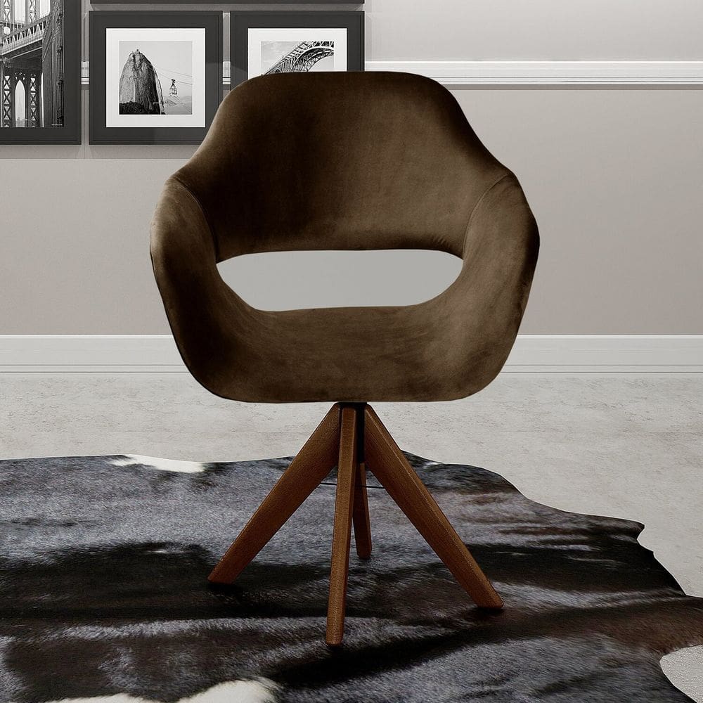 Poltrona Decorativa Zara Pé Giratório de Madeira Sala Recepção Marrom