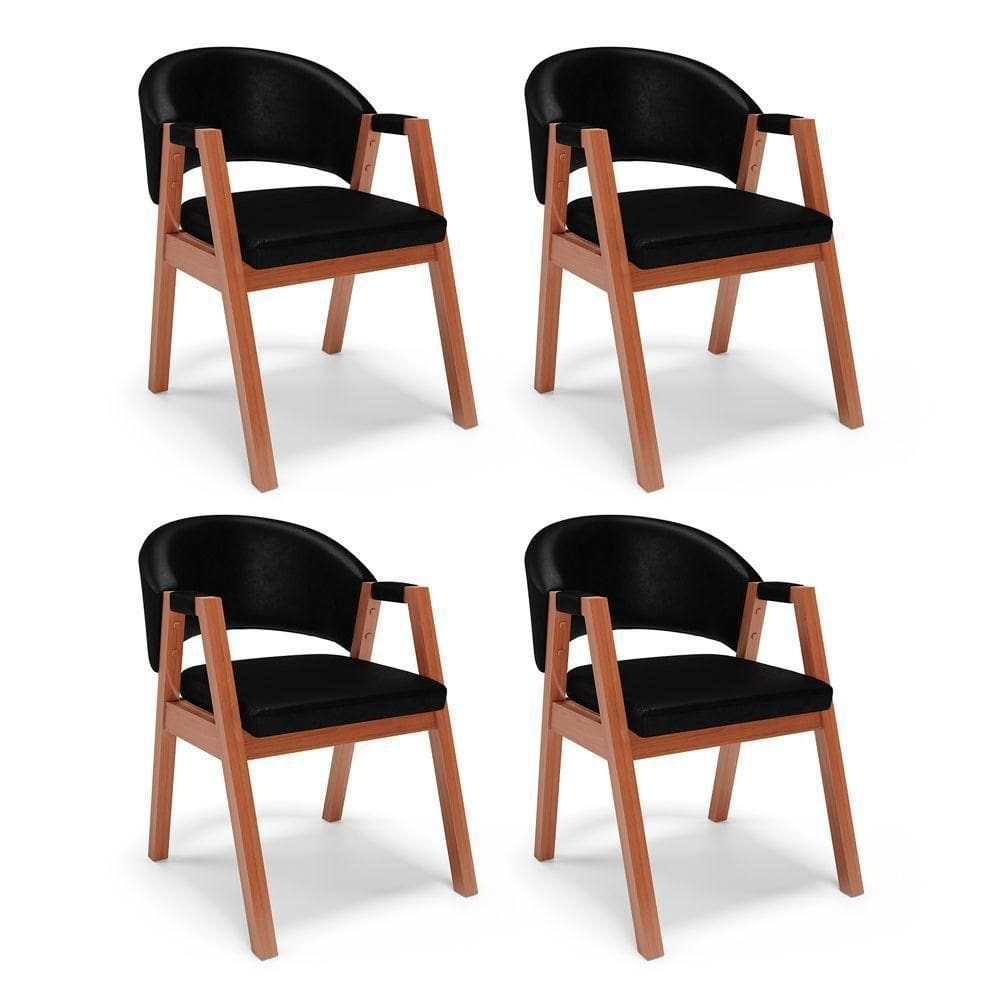 Kit 04 Cadeiras De Jantar E Living Anisha Estofada Couríssimo Preto - Desk Design