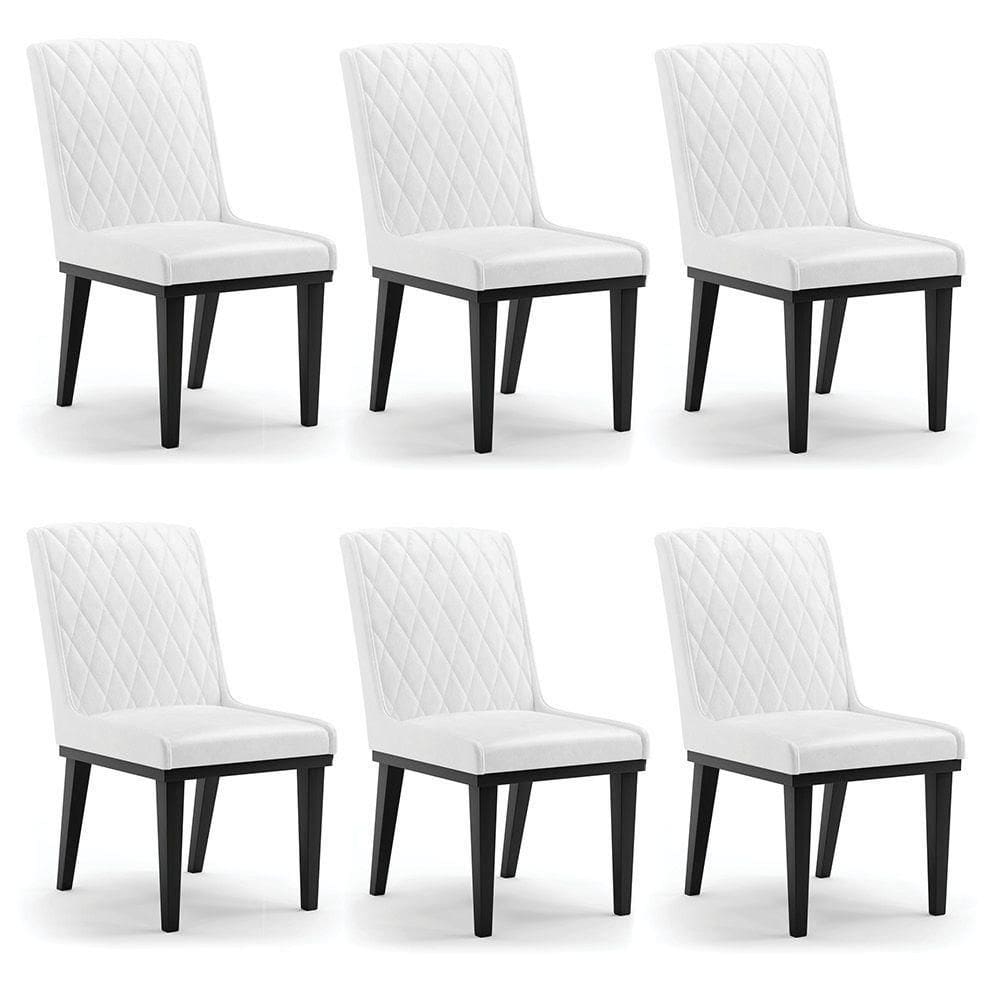 Cadeira Sala De Jantar Base Madeira Preto Kit 6 Sofia Sintético Pu Branco D03 - D`rossi