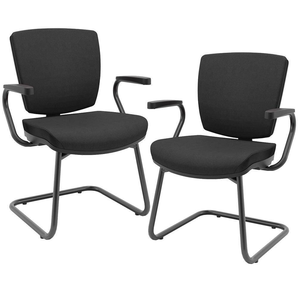 Kit 02 Cadeiras Escritório Fixa Executiva Office Preto Slim Baixa Flexi P03 PoliésterPreto