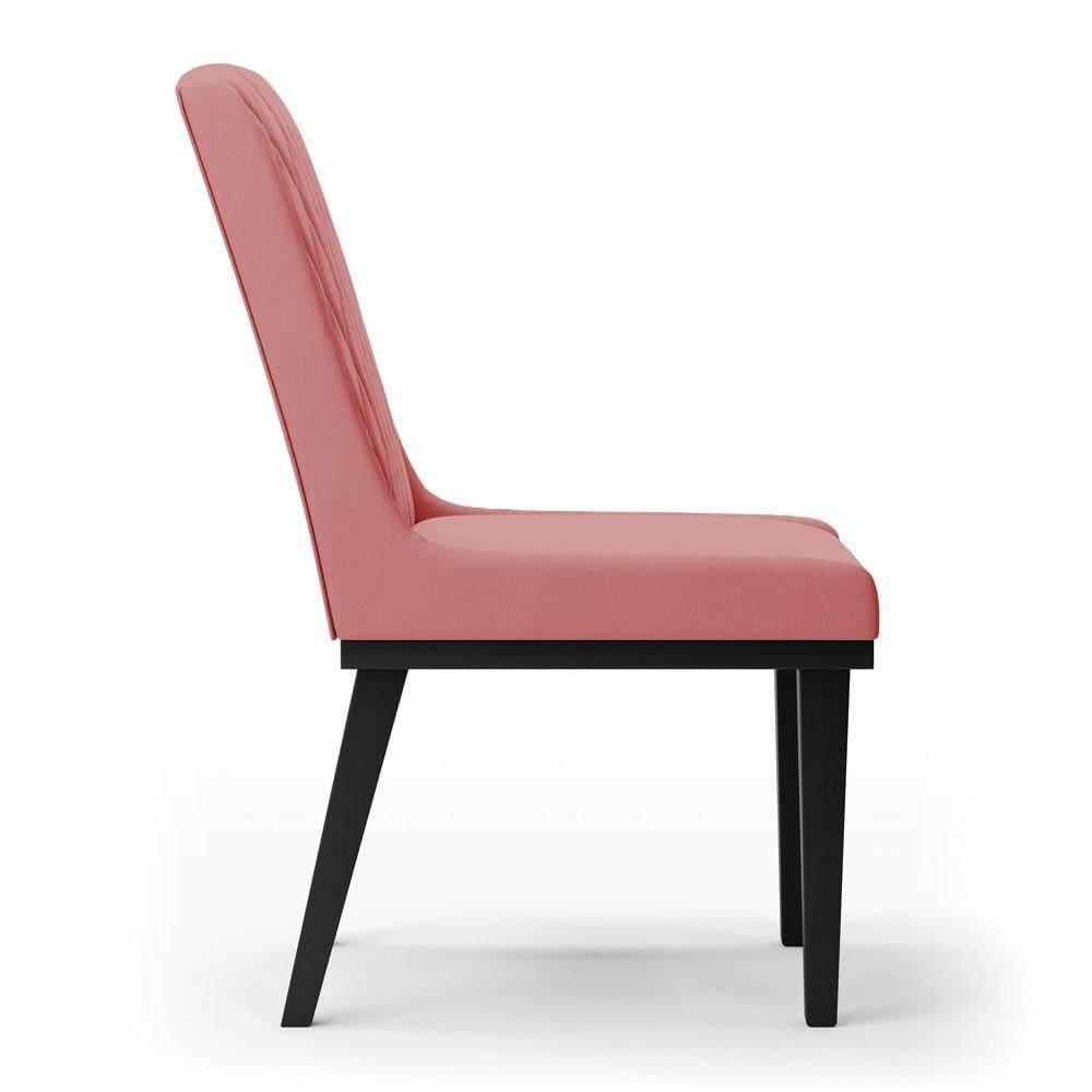 Cadeira Sala De Jantar Base Madeira Preto Kit 6 Sofia Suede D03 - D`rossi Cor Rose