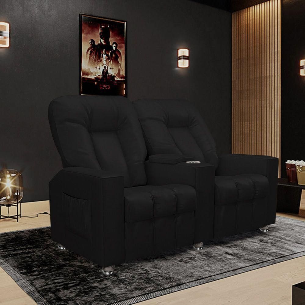 Poltrona Reclinável 2 Lugares Para Sala De Cinema Arsenal Pu Preto