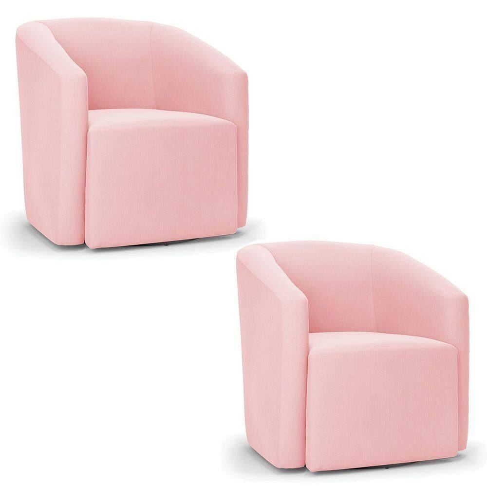 Kit 2 Poltronas Stella Max Suede Rosa Bebê Base Giratória - D`rossi
