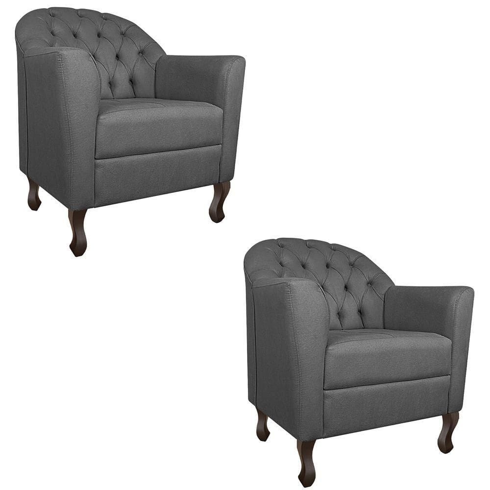 Kit 02 Poltronas Decorativa Julia Linho - Doce Sonho Móveis Cor Cinza Escuro