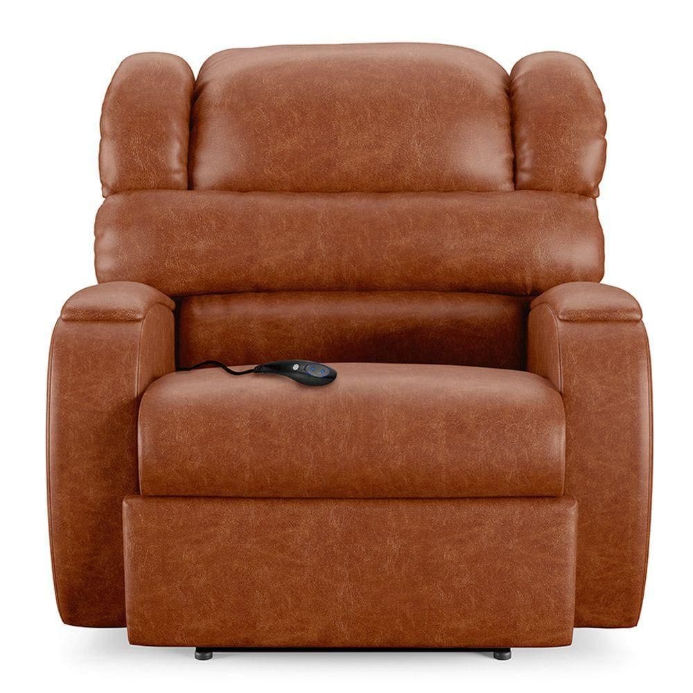 Poltrona Do Papai Sala De Cinema Reclinável Manchester Controle Elétrico Usb Pu Caramelo Brilho
