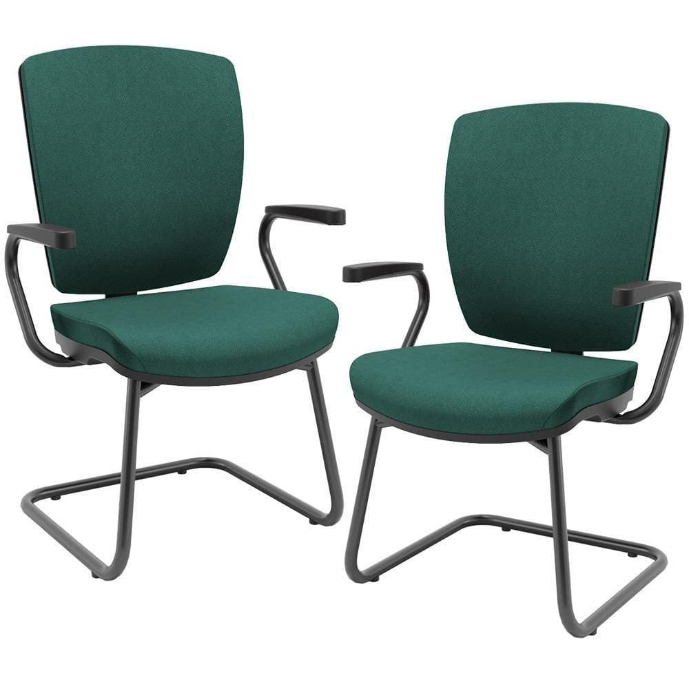 Kit 2 Cadeiras De Escritório Fixa Executiva Office Preto Slim Alta Flexi P03 Poliéster Verde - Lyam