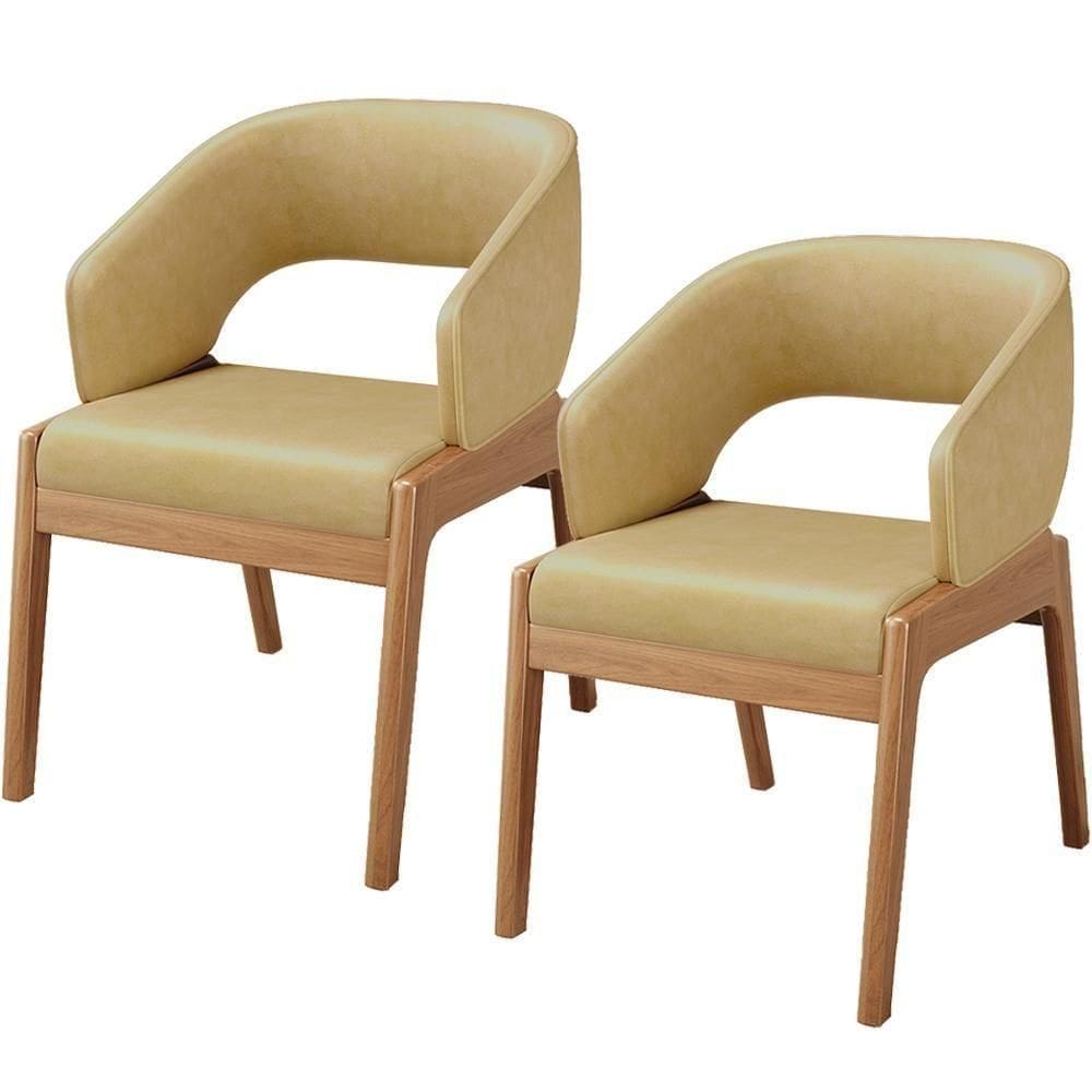 Kit 02 Cadeiras De Jantar E Estar Living Estofada Lince L02 Couríssimo Casco Fendi - Lyam Decor