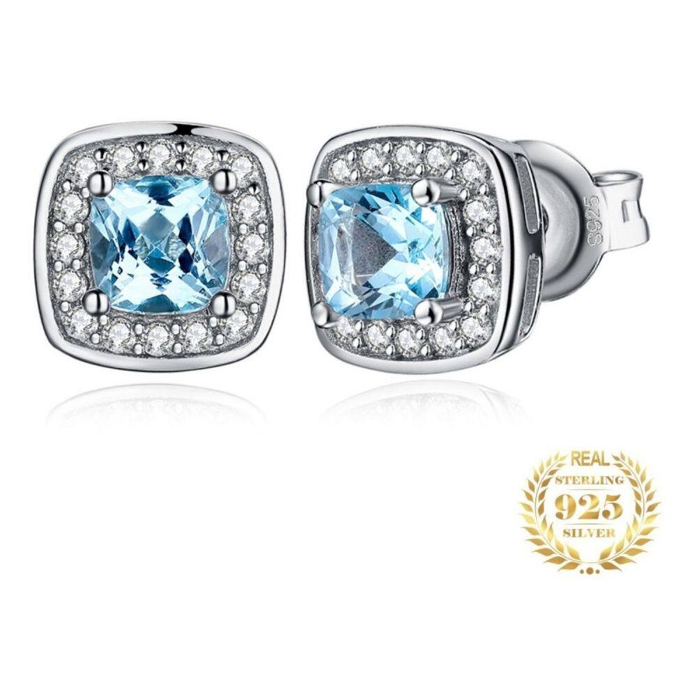 Brincos azul topázio, prata fina 925, elegantes para mulheres