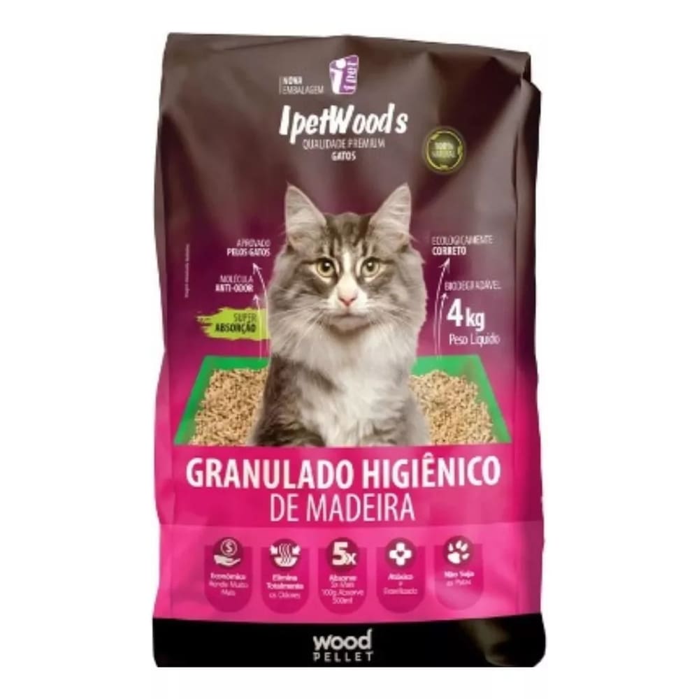 Granulado De Madeira Para Gatos 4Kgs Ipetwoods