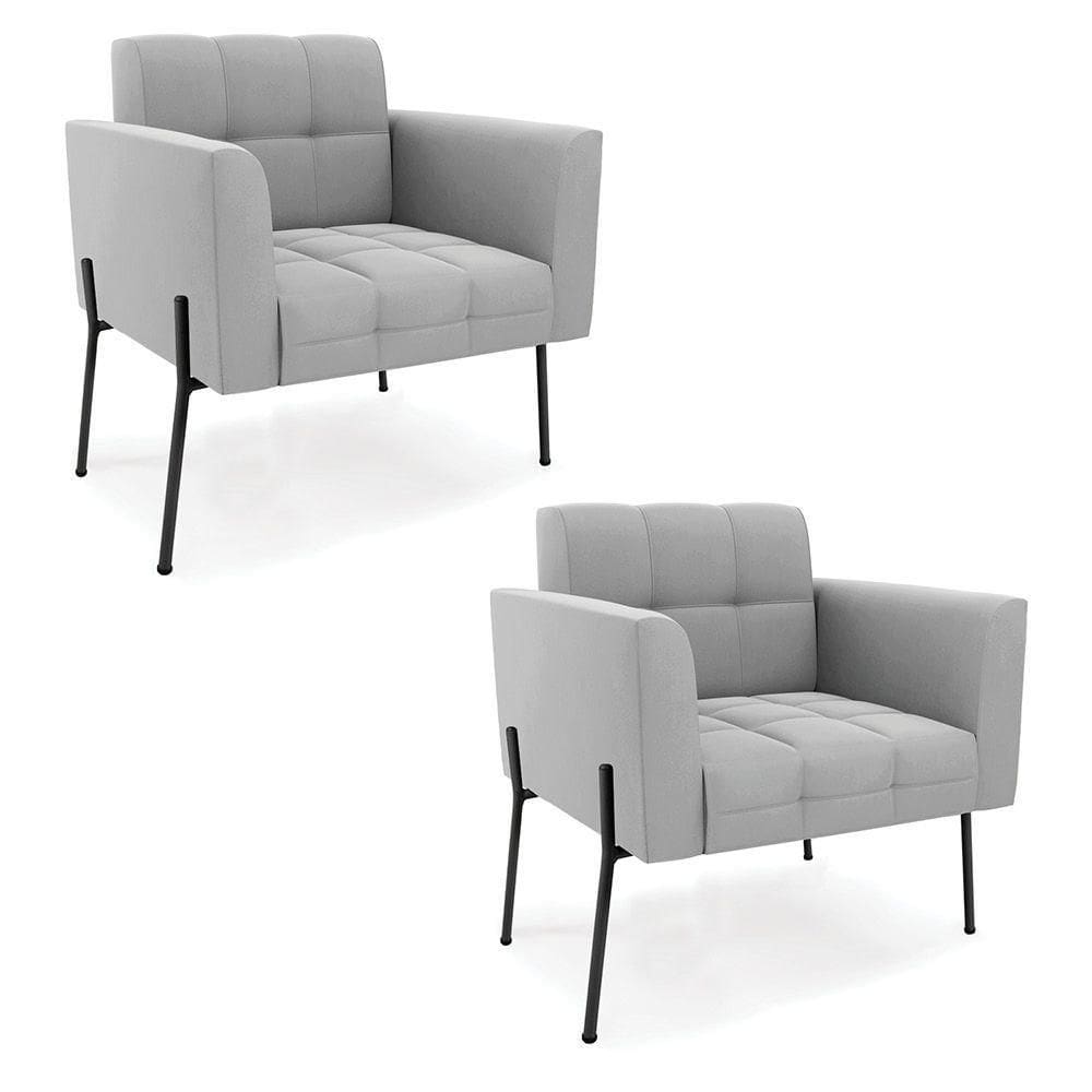 Poltrona Pé De Ferro Preto Para Sala Kit 2 Elisa Suede D03 - D`rossi Cor Cinza