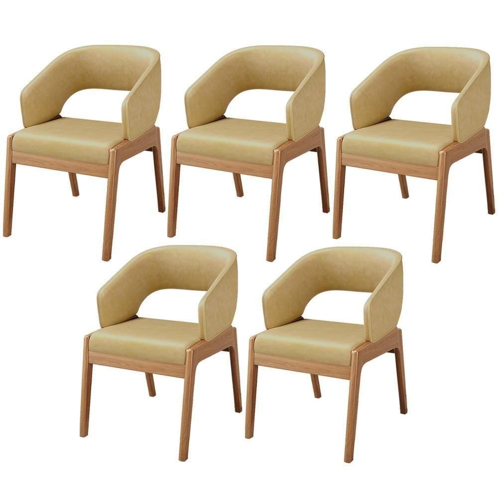 Kit 05 Cadeiras De Jantar E Estar Living Estofada Lince L02 Couríssimo Casco Fendi - Lyam Decor