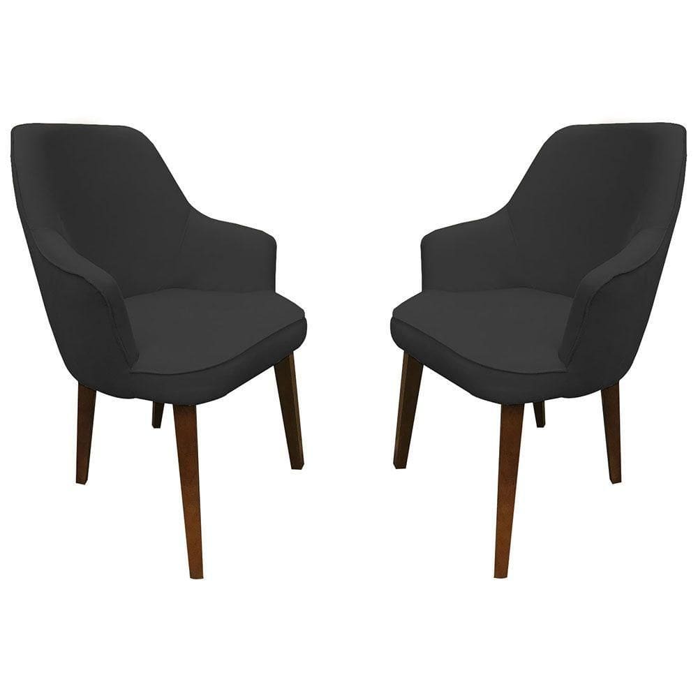 Kit 2 Poltronas Lorem Suede Grafite Pés Chanfrado Tabaco C05 - D`rossi