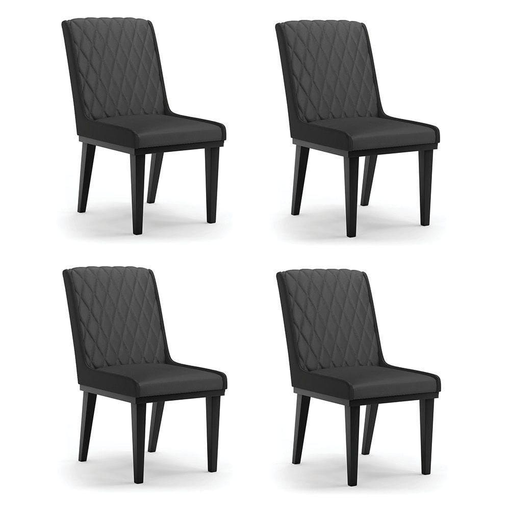 Cadeira Sala De Jantar Base Madeira Preto Kit 4 Sofia Sintético D03 - D`rossi Cor Preto
