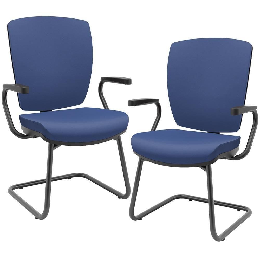 Kit 02 Cadeiras De Escritório Fixa Executiva Office Preto Slim Alta Flexi P03 Vinil Azul