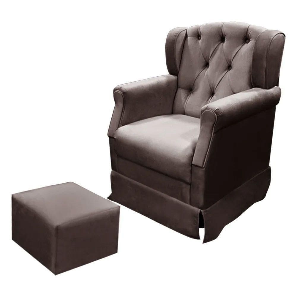 Poltrona Cadeira De Amamentação Balanço E Puff Ternura Suede Star Confort Café