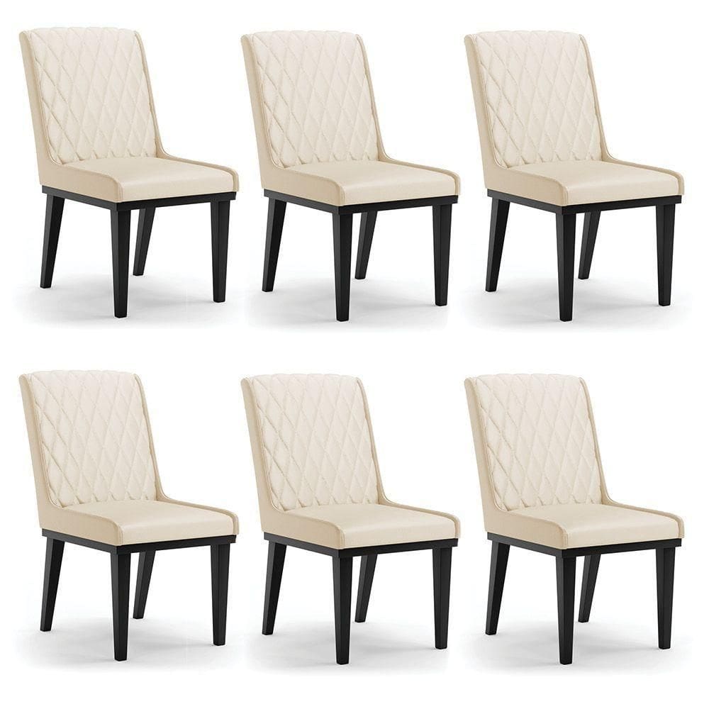Cadeira Sala De Jantar Base Madeira Preto Kit 6 Sofia Sintético Bege D03 - D`rossi